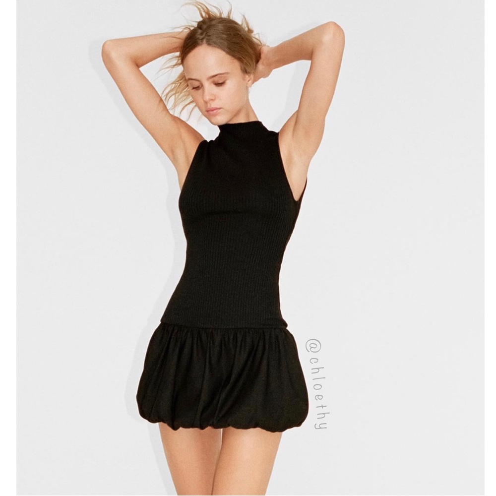Zara RIBBED BALLOON SKIRT DRESS